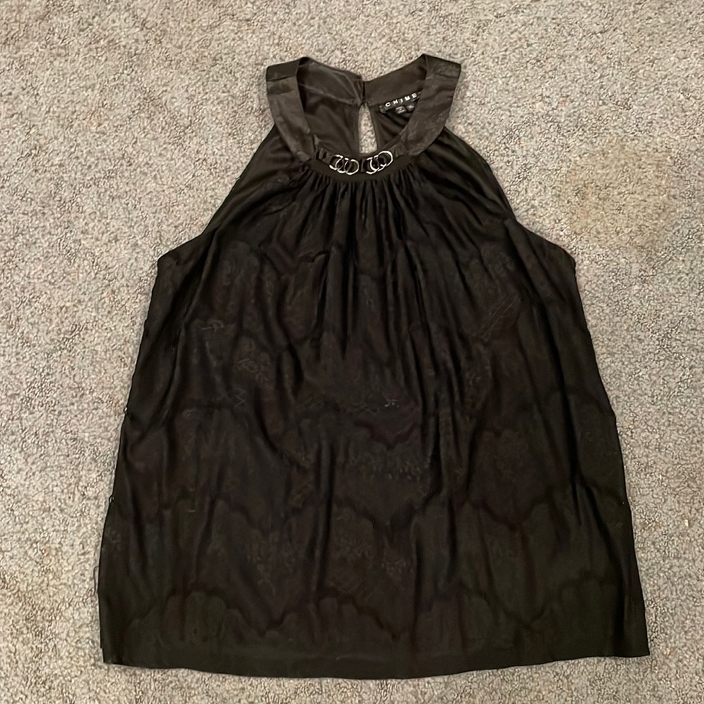 Super cute high collared dressy tank - black XL